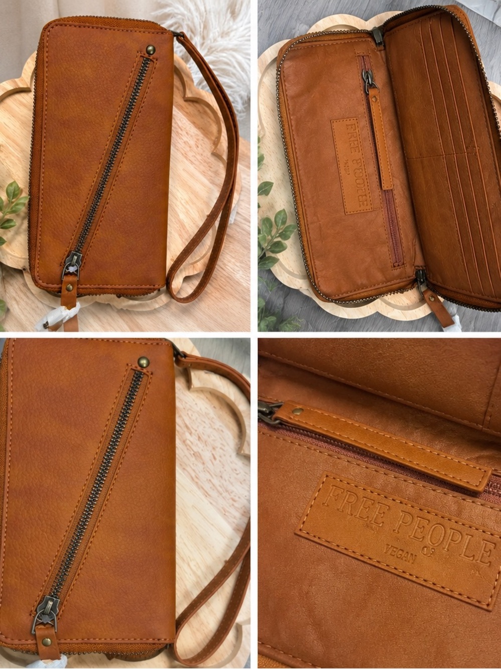 NWT Free People Vegan Leather Zip Around Wallet Wristlet Clutch